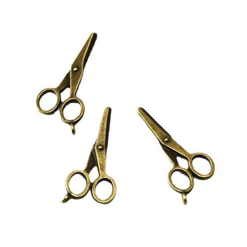 Tibetan Style Scissors Pendants, antique brass color plated, DIY, 16x34mm, 100PCs/Bag, Sold By Bag