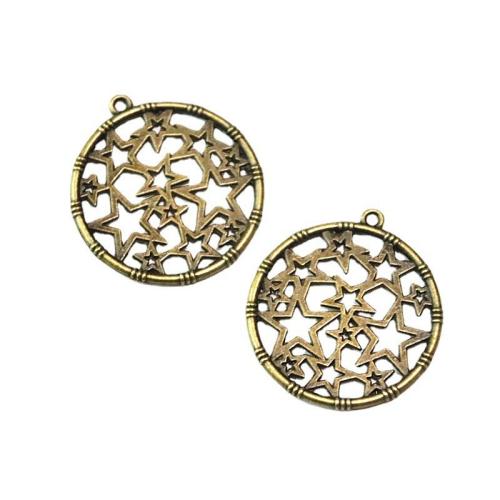 Tibetan Style Pendants, Round, antique brass color plated, DIY, 34.70x32x8mm, 50PCs/Bag, Sold By Bag