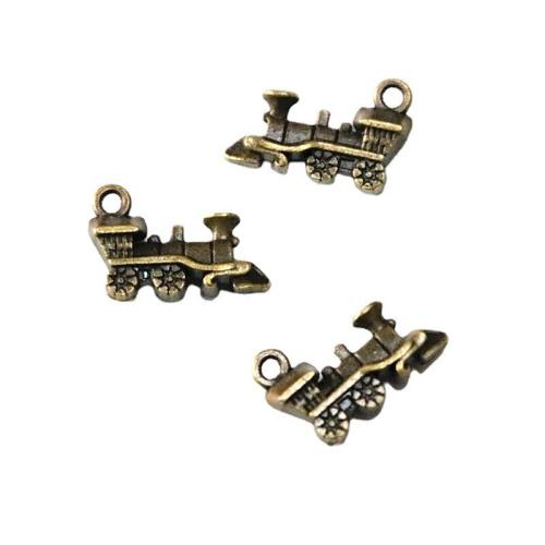 Vehicle Shaped Tibetan Style Pendants, Train, antique brass color plated, DIY, 13x18mm, 100PCs/Bag, Sold By Bag