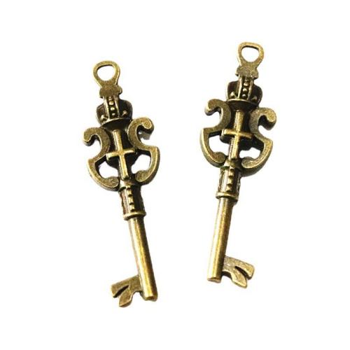 Tibetan Style Key Pendants, antique brass color plated, DIY, 14x48mm, 40PCs/Bag, Sold By Bag