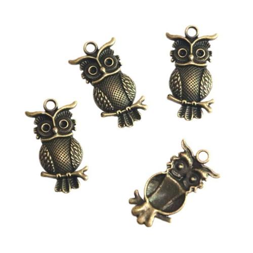 Tibetan Style Animal Pendants, Owl, antique brass color plated, DIY, 17x31mm, 60PCs/Bag, Sold By Bag