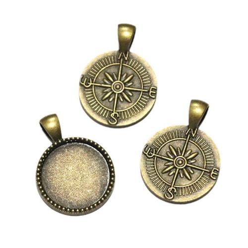 Pendentifs en alliage de zinc, Boussole, la couleur plaquée laiton antique, DIY, 32x23.50mm, 50PC/sac, Vendu par sac