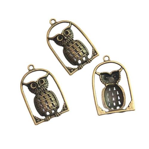 Tibetan Style Animal Pendants, Owl, antique brass color plated, DIY, 45.80x29mm, 30PCs/Bag, Sold By Bag