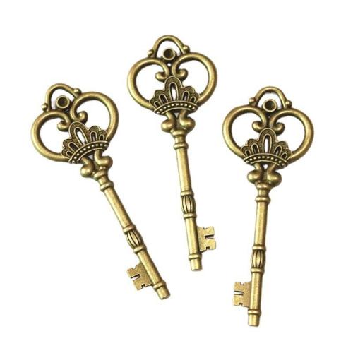 Tibetan Style Key Pendants, antique brass color plated, DIY, 84x32mm, 20PCs/Bag, Sold By Bag