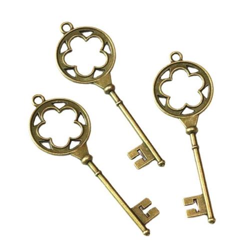 Tibetan Style Key Pendants, antique brass color plated, DIY, 75x25mm, 30PCs/Bag, Sold By Bag