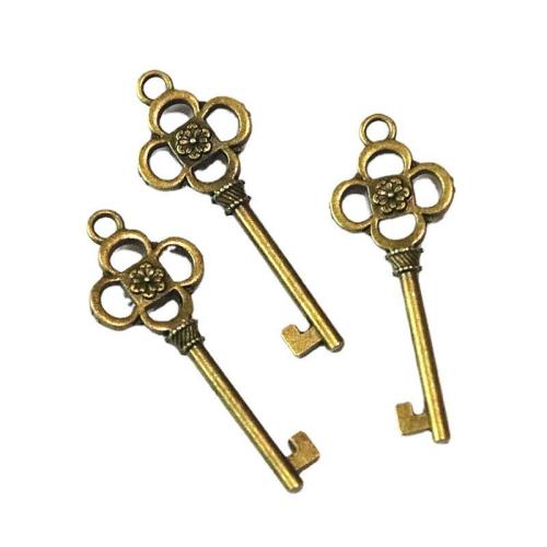 Tibetan Style Key Pendants, antique brass color plated, DIY, 53x20mm, 50PCs/Bag, Sold By Bag