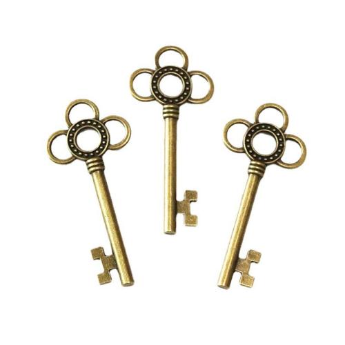 Tibetan Style Key Pendants, antique brass color plated, DIY, 62x27.60mm, 40PCs/Bag, Sold By Bag