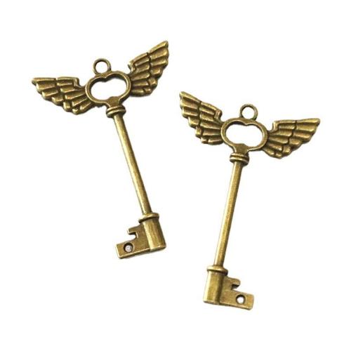 Tibetan Style Key Pendants, antique brass color plated, DIY, 59.50x41.50mm, 30PCs/Bag, Sold By Bag