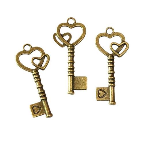 Tibetan Style Key Pendants, antique brass color plated, DIY, 19.20x45.50mm, 50PCs/Bag, Sold By Bag