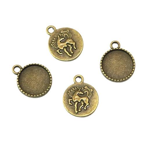 Pendentifs en alliage de zinc, Rond, la couleur plaquée laiton antique, DIY, 20.60x16.70x8mm, 100PC/sac, Vendu par sac