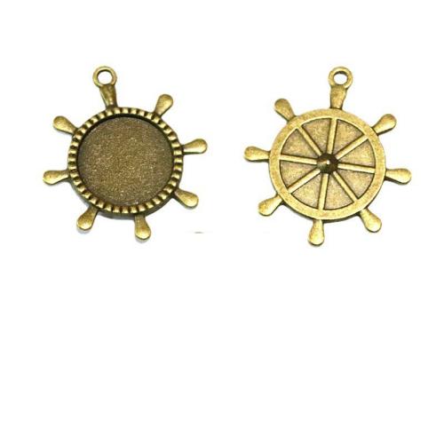 Tibetan Style Ship Wheel & Anchor Pendant, antique brass color plated, DIY, 40.50x36mm, 30PCs/Bag, Sold By Bag