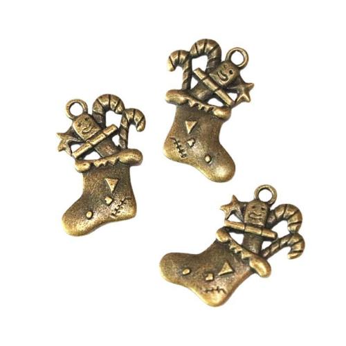 Tibetan Style Christmas Pendants, Christmas Boot, antique brass color plated, DIY, 28x20mm, 50PCs/Bag, Sold By Bag