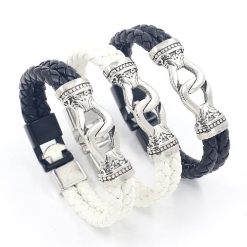 PU Leather Bracelet, with Tibetan Style, plated, punk style & for man, more colors for choice, Length:Approx 8.3 Inch, Sold By PC