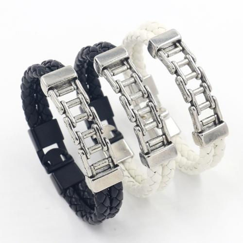 PU Leather Bracelet, with Tibetan Style, plated, punk style & braided & for man, more colors for choice, Length:Approx 21.5 cm, Sold By PC