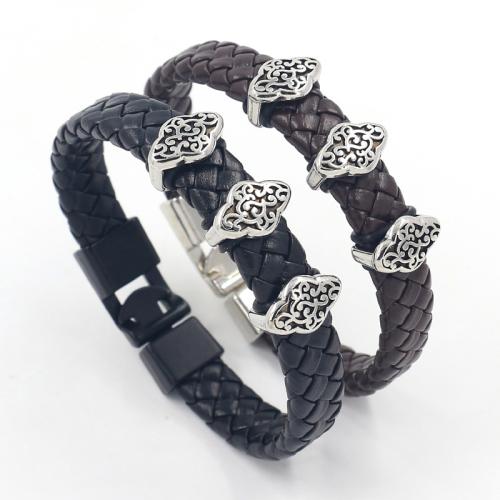 PU Leather Bracelet, with Tibetan Style, Flower, punk style & Unisex & braided, more colors for choice, 210x11mm, Sold By PC