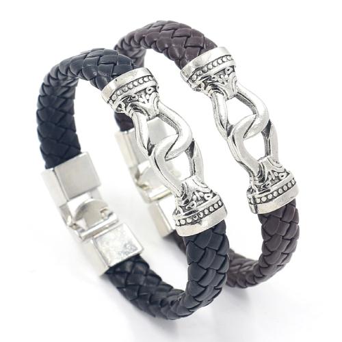 PU Leather Bracelet, with Tibetan Style, punk style & Unisex, more colors for choice, 210x11mm, Sold By PC