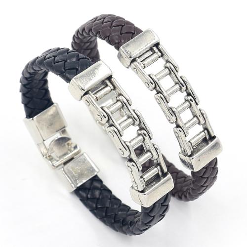 PU Leather Bracelet, with Tibetan Style, punk style & Unisex, more colors for choice, 210x11mm, Sold By PC