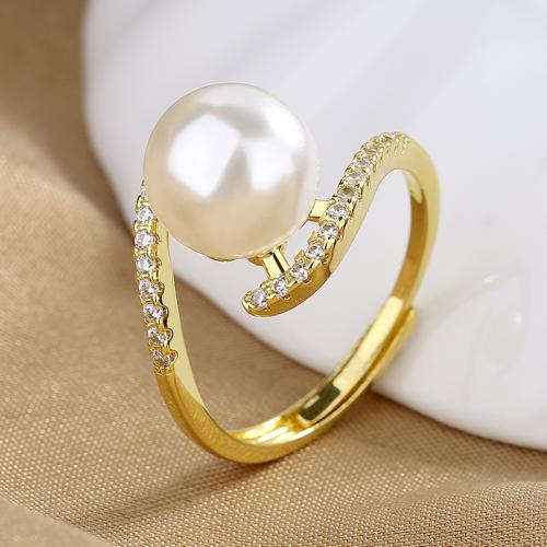 Cubic Zirconia Micro Pave Brass Ring, with Plastic Pearl, fashion jewelry & micro pave cubic zirconia & for woman, more colors for choice, Sold By PC