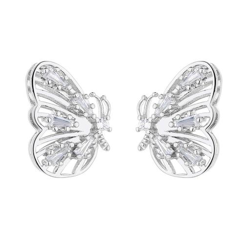 Boucles d'oreilles en laiton zircon cubique pavent, papillon, bijoux de mode & pavé de micro zircon & pour femme, plus de couleurs à choisir, 18x14mm, Vendu par paire