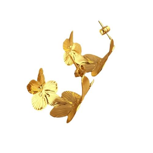 Stainless Steel Stud Earrings, 304 Stainless Steel, Flower, fashion jewelry & for woman, golden, 30x26mm, Sold By Pair