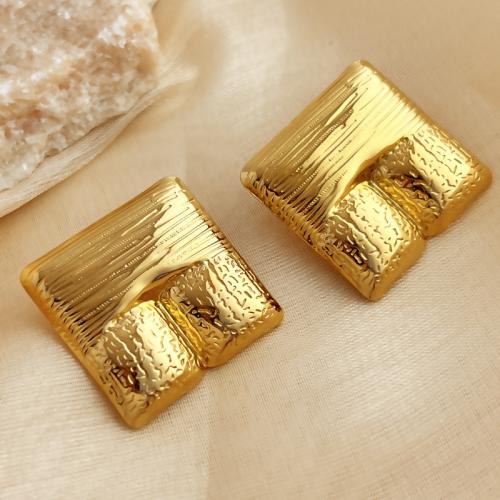 Stainless Steel Stud Earrings, 304 Stainless Steel, Square, 18K gold plated, fashion jewelry & for woman, 30x30mm, Sold By Pair