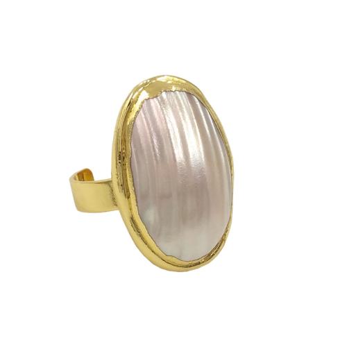 Anillo de dedo de latón, metal, con Nácar, Óvalo, chapado en color dorado, Ajustable & Joyería & para mujer, más colores para la opción, libre de níquel, plomo & cadmio, tamaño:8, Vendido por UD