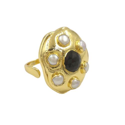 Bague en laiton, avec Obsidienne & Labradorite, Placage de couleur d'or, Réglable & bijoux de mode & unisexe, plus de couleurs à choisir, protéger l'environnement, sans nickel, plomb et cadmium, Taille:8, Vendu par PC