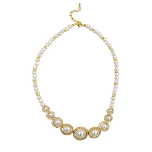 Plastic Pearl Necklace, with Brass, with 2 Inch extender chain, plated, fashion jewelry & for woman, more colors for choice, Length:Approx 16 Inch, Sold By PC