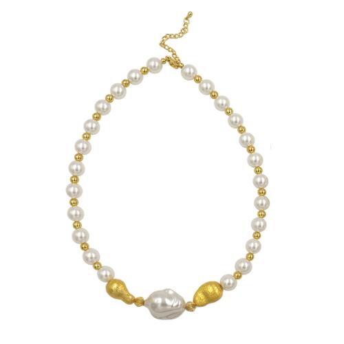 Plastic Pearl Necklace, with Brass, with 2 Inch extender chain, gold color plated, fashion jewelry & for woman, more colors for choice, Length:Approx 17 Inch, Sold By PC