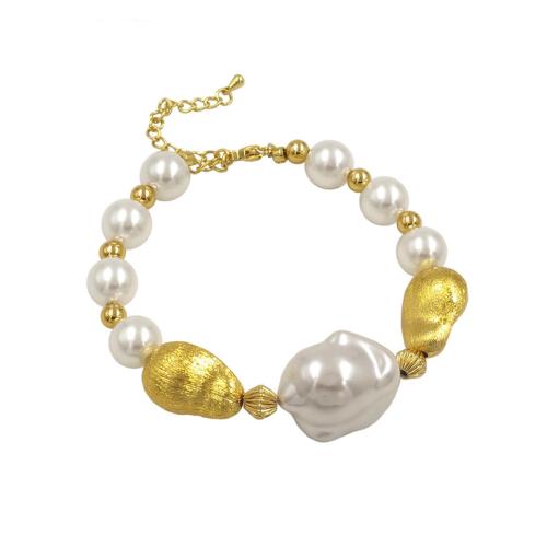 Brass Bracelet & Bangle, Plastic Pearl, with Brass, with 2 Inch extender chain, gold color plated, fashion jewelry & for woman, more colors for choice, Length:Approx 18 cm, Sold By PC