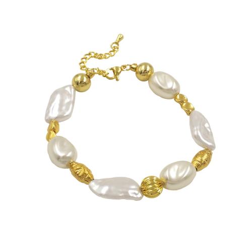 Brass Bracelet & Bangle, Plastic Pearl, with Brass, with 2 Inch extender chain, gold color plated, fashion jewelry & for woman, more colors for choice, Length:Approx 18 cm, Sold By PC