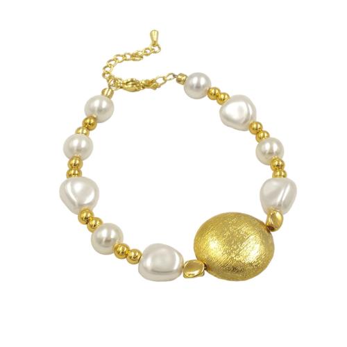 Brass Bracelet & Bangle, Plastic Pearl, with Brass, with 2 Inch extender chain, gold color plated, fashion jewelry & for woman, more colors for choice, Length:Approx 18 cm, Sold By PC