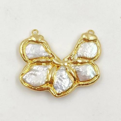 Brass Jewelry Connector, with Freshwater Pearl, gold color plated, DIY & 1/1 loop, nickel, lead & cadmium free, Sold By PC