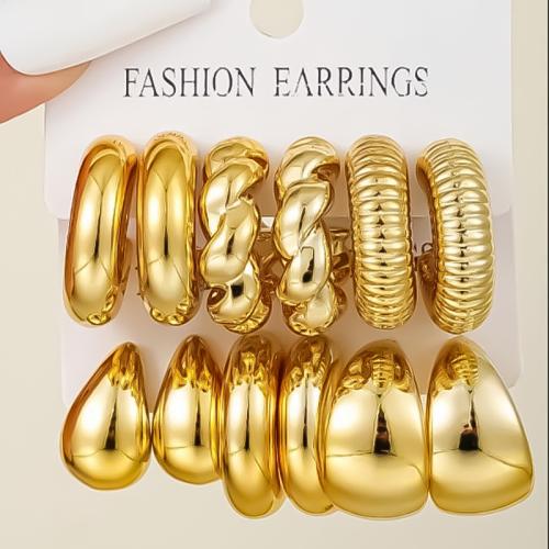 Earring Jewelry, Copper Coated Plastic, plated, 6 pieces & fashion jewelry & for woman, golden, Sold By Set