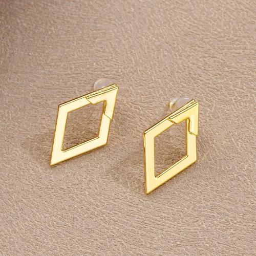 Tibetan Style Stud Earring, Rhombus, plated, fashion jewelry & for woman & hollow, golden, Sold By Pair