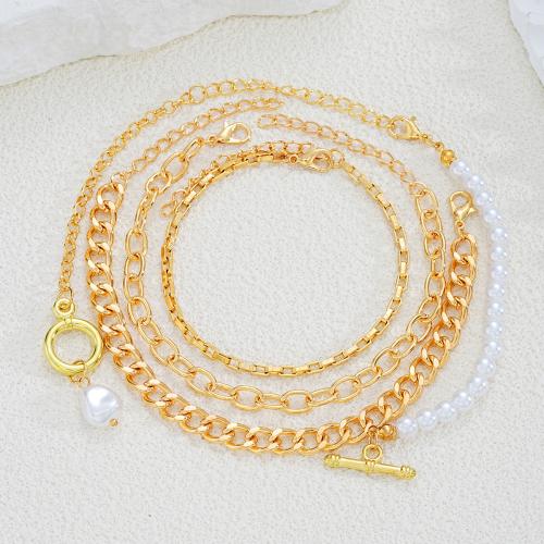 Tibetan Style Bracelet, with Plastic Pearl, plated, 4 pieces & fashion jewelry & for woman, golden, Sold By Set