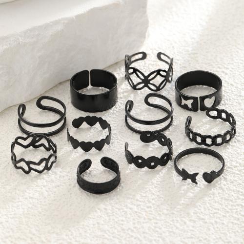 Tibetan Style Ring Set, plated, 11 pieces & for woman & hollow, black, Sold By Set