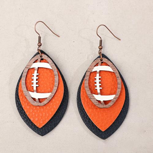 Tibetan Style Drop Earrings, PU Leather, with Wood & Tibetan Style, printing, fashion jewelry & for woman, more colors for choice, Sold By Pair