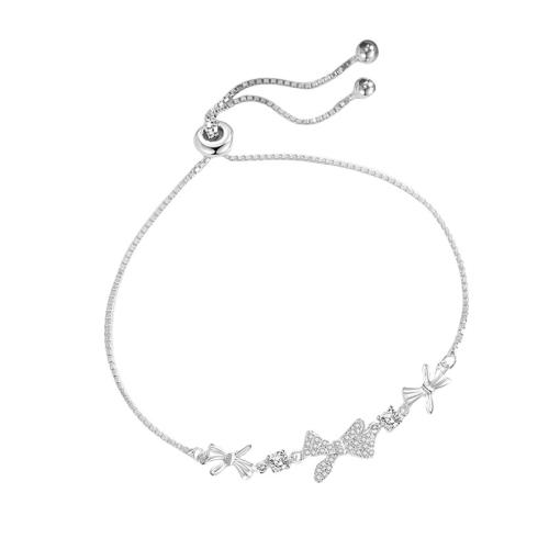 Bracelets en argent sterling, argent sterling 925, avec 3CM chaînes de rallonge, Noeud papillon, pavé de micro zircon & pour femme, plus de couleurs à choisir, Longueur:Environ 16 cm, Vendu par PC