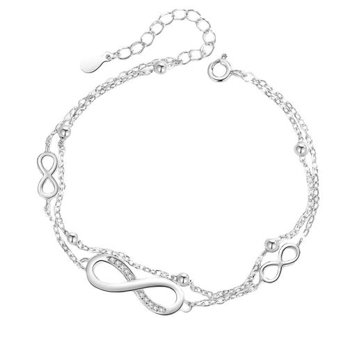 Pulseras de Plata Estelina, plata de ley 925, con 3CM extender cadena, micro arcilla de zirconia cúbica & para mujer, más colores para la opción, longitud:aproximado 16 cm, Vendido por UD