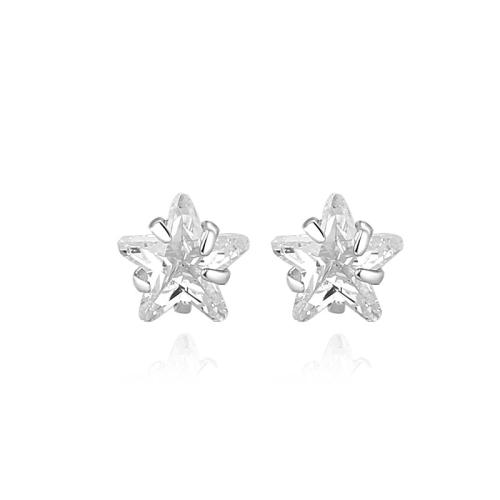 Cubic Zirconia Micro Pave Sterling Silver Earring, 925 Sterling Silver, Star, micro pave cubic zirconia & for woman, platinum color, 5.20x5.20mm, Sold By Pair