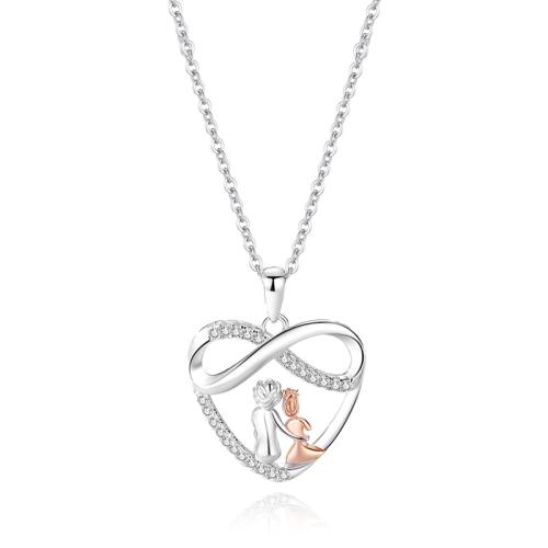 Cubic Zircon Micro Pave 925 Sterling Silver Necklace, with 5CM extender chain, Heart, micro pave cubic zirconia & for woman, platinum color, Length:Approx 40 cm, Sold By PC