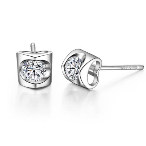 Pendientes de Micro Pavé de Zirconía Cúbica en Plata de Ley, plata de ley 925, micro arcilla de zirconia cúbica & para mujer, más colores para la opción, 6.10x5.20mm, Vendido por Par