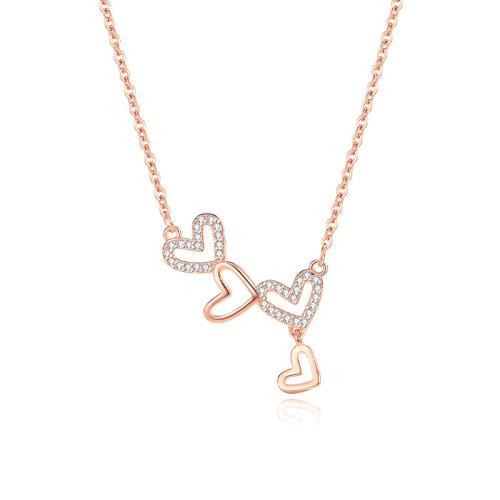 Circón cúbico micr3ofono pavimenta collar de plata esterlina, plata de ley 925, con 5CM extender cadena, Corazón, micro arcilla de zirconia cúbica & para mujer, más colores para la opción, longitud:aproximado 40 cm, Vendido por UD