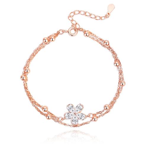 Pulseras de Plata Estelina, plata de ley 925, con 3CM extender cadena, Pétalos, micro arcilla de zirconia cúbica & para mujer, más colores para la opción, longitud:aproximado 16 cm, Vendido por UD