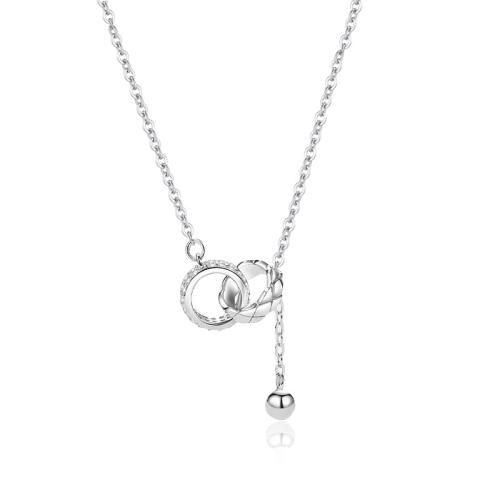 Cubic Zircon Micro Pave 925 Sterling Silver Necklace, with 5CM extender chain, micro pave cubic zirconia & for woman, platinum color, Length:Approx 40 cm, Sold By PC