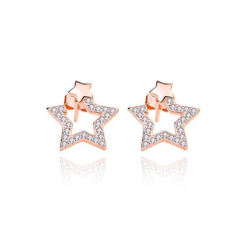 Pendientes de Micro Pavé de Zirconía Cúbica en Plata de Ley, plata de ley 925, Estrella, micro arcilla de zirconia cúbica & para mujer, más colores para la opción, 11.40x11.40mm, Vendido por Par