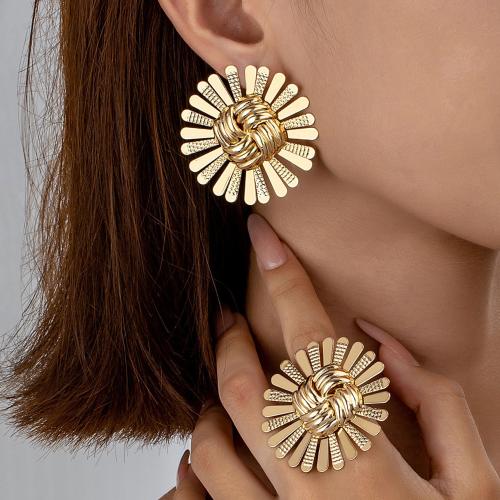 Tibetan Style Jewelry Sets, Stud Earring & finger ring, plated, for woman, gold, Sold By Set