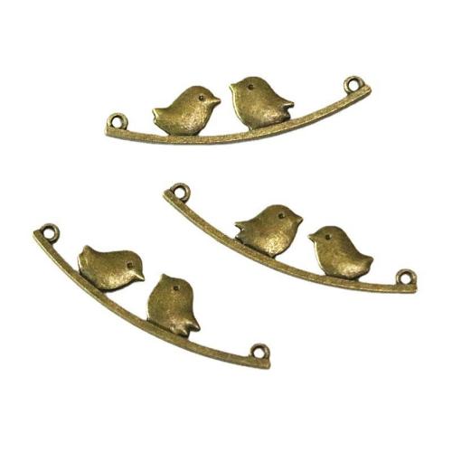 Animal Tibetan Style Connector, Bird, antique brass color plated, DIY & 1/1 loop, 46.30x11.50mm, 100PCs/Bag, Sold By Bag