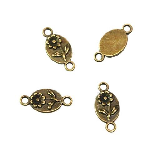 Flower Tibetan Style Connector, antique brass color plated, DIY & 1/1 loop, 31.60x7.40mm, 100PCs/Bag, Sold By Bag